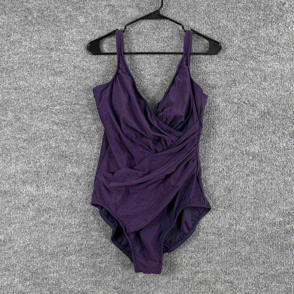 Miraclesuit Swimsuit 14 Oceanus One Piece Ruched Purple Tummy Control Beach Pool